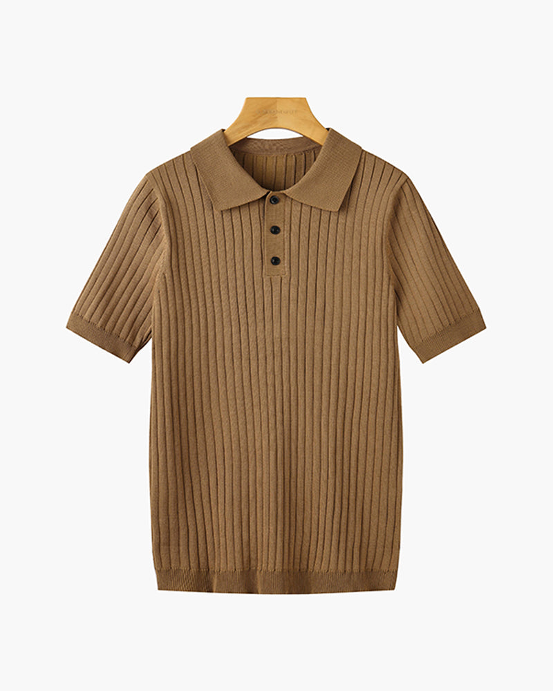 Men's Knitted Polo Shirt Short-Sleeve Collared Casual Everyday Wear