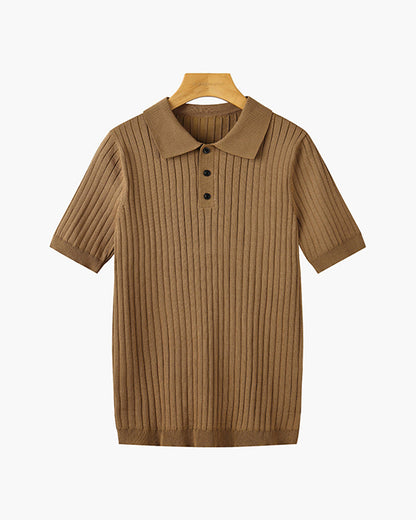 Men's Knitted Polo Shirt Short-Sleeve Collared Casual Everyday Wear