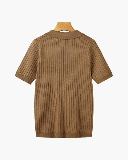 Men's Knitted Polo Shirt Short-Sleeve Collared Casual Everyday Wear
