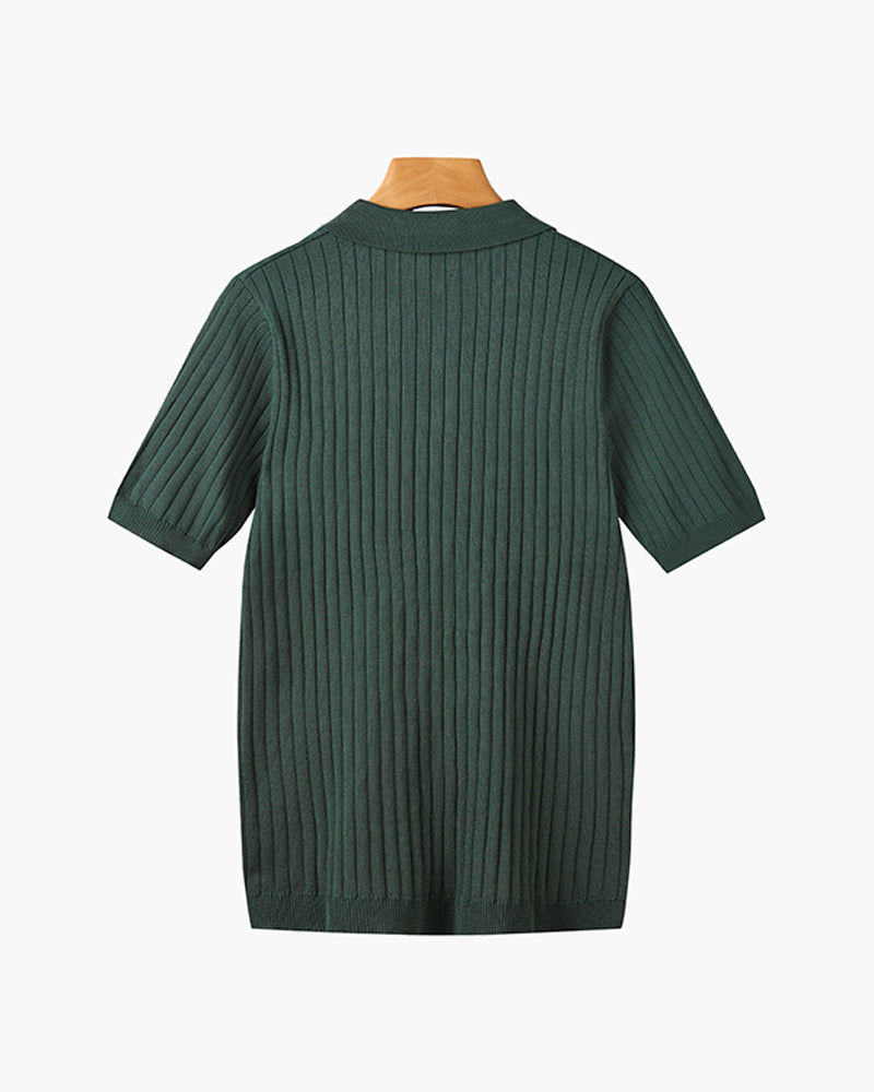 Men's Knitted Polo Shirt Short-Sleeve Collared Casual Everyday Wear