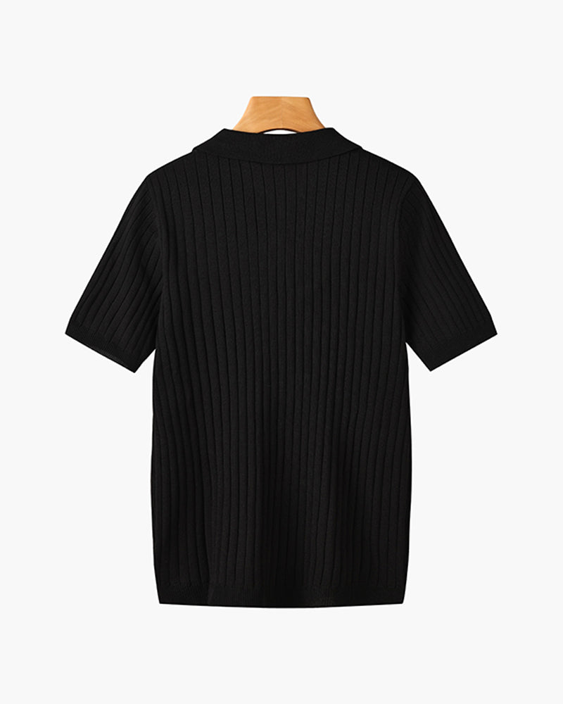 Men's Knitted Polo Shirt Short-Sleeve Collared Casual Everyday Wear