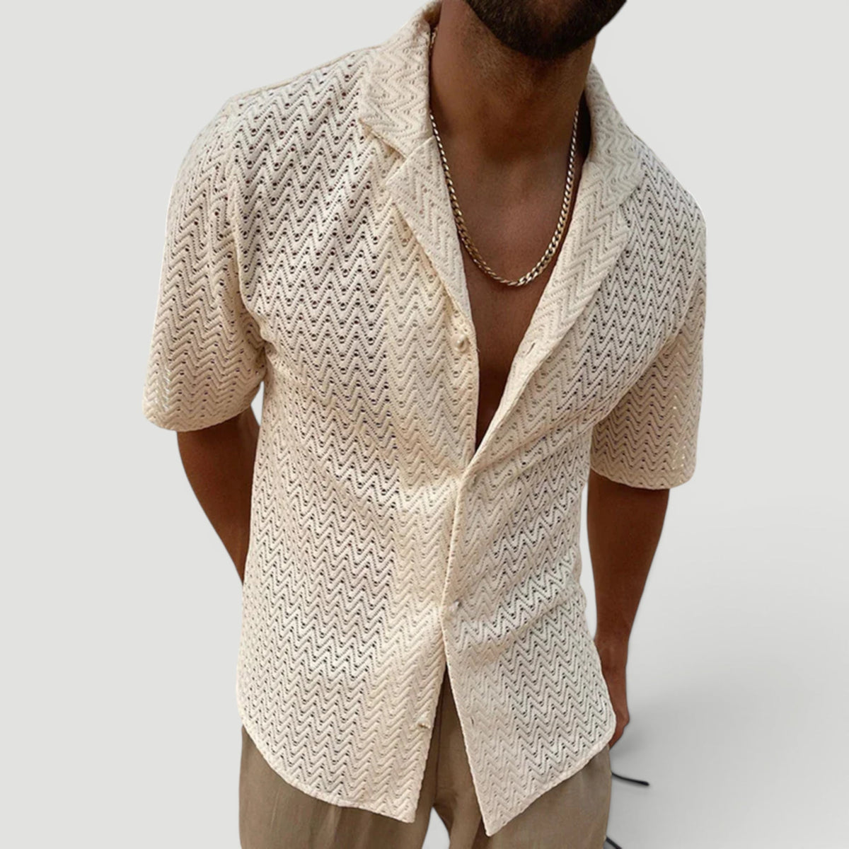 Men's Relaxed Fit Summer Shirt Short-Sleeve Collared Casual Beachwear