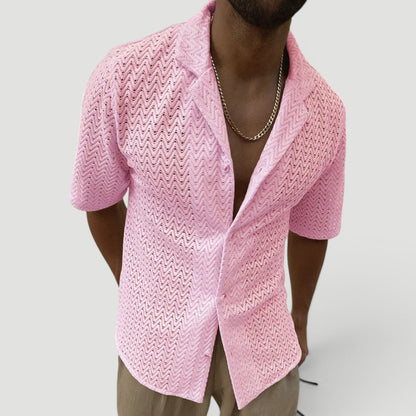 Men's Relaxed Fit Summer Shirt Short-Sleeve Collared Casual Beachwear