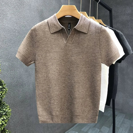 Men's Knit Polo Shirt Relaxed Fit Short-Sleeve Collared Ribbed Casual Smart-Casual Everyday Golf Sport Versatile Brixham