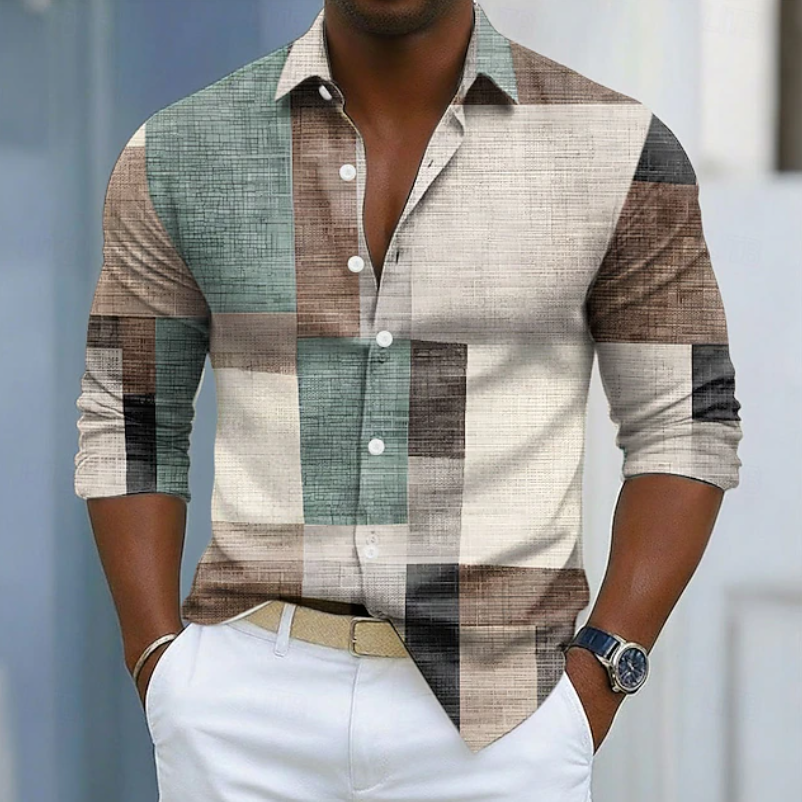 Men's Colour-Block Shirt Short-Sleeve Button-Up Collared Casual Holiday Beach Smart-Casual Everyday Relaxed Fit Kellen
