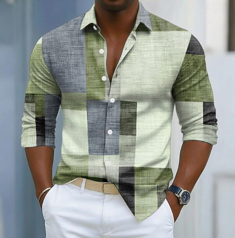 Men's Colour-Block Shirt Short-Sleeve Button-Up Collared Casual Holiday Beach Smart-Casual Everyday Relaxed Fit Kellen