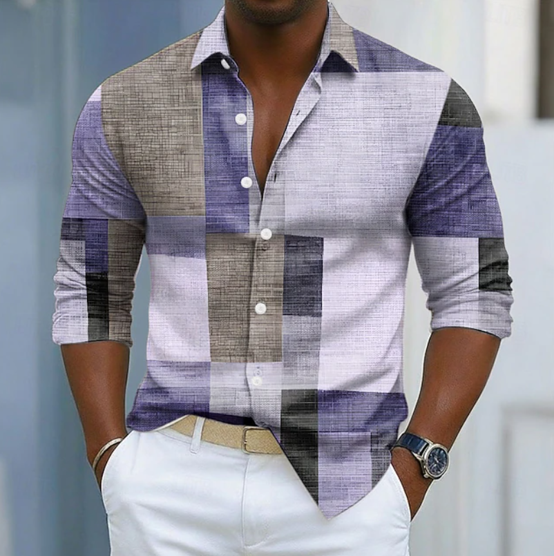 Men's Colour-Block Shirt Short-Sleeve Button-Up Collared Casual Holiday Beach Smart-Casual Everyday Relaxed Fit Kellen