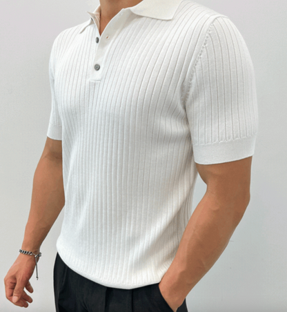 Men's Ribbed Polo Shirt Short-Sleeve Collared Textured Casual Smart-Casual Everyday Golf Sport Slim Fit Errol