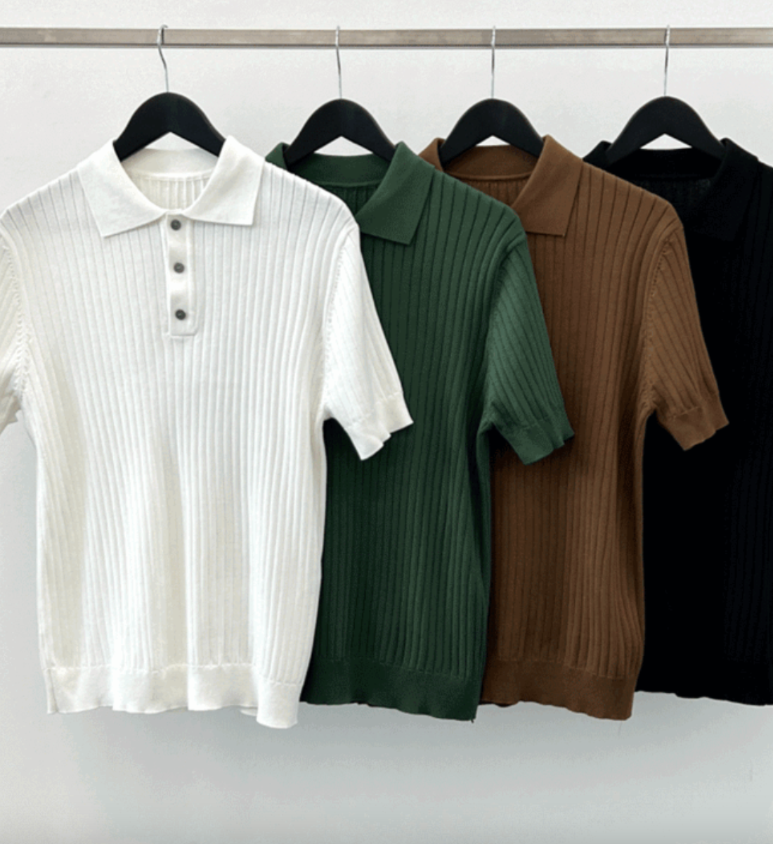 Men's Ribbed Polo Shirt Short-Sleeve Collared Textured Casual Smart-Casual Everyday Golf Sport Slim Fit Errol