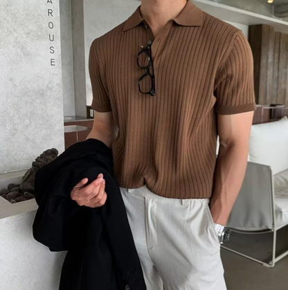 Men's Ribbed Polo Shirt Short-Sleeve Collared Textured Casual Smart-Casual Everyday Golf Sport Slim Fit Errol