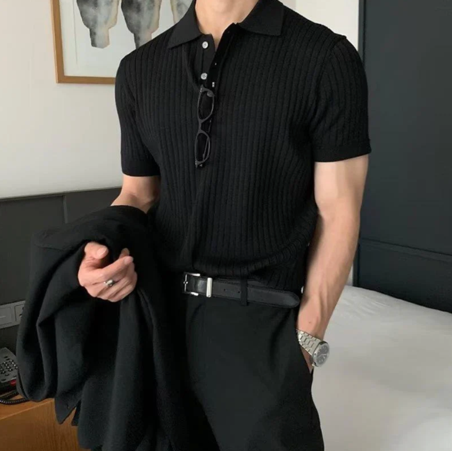 Men's Ribbed Polo Shirt Short-Sleeve Collared Textured Casual Smart-Casual Everyday Golf Sport Slim Fit Errol