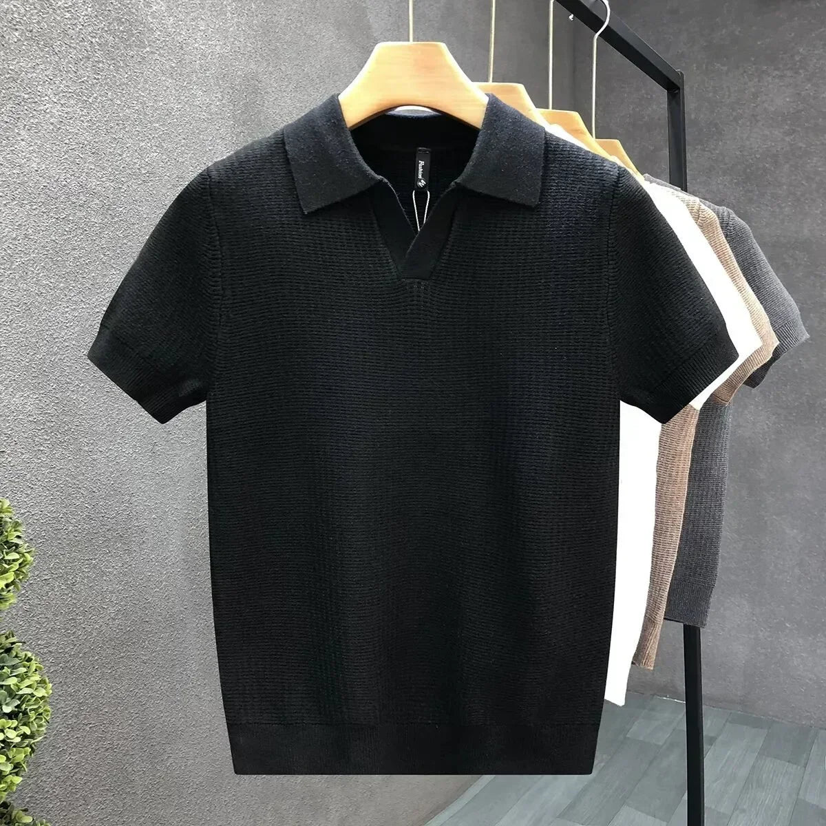 Men's Knit Polo Shirt Classic Short-Sleeve Collared Ribbed Casual Smart-Casual Everyday Golf Sport Regular Garrick
