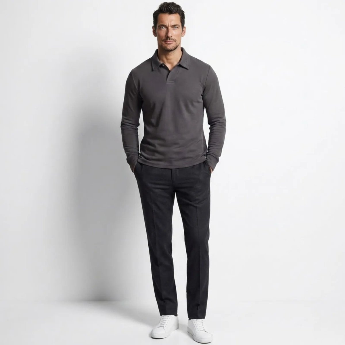 Men's Long Sleeve Polo Shirt Classic Fit Collared Casual Everyday Wear