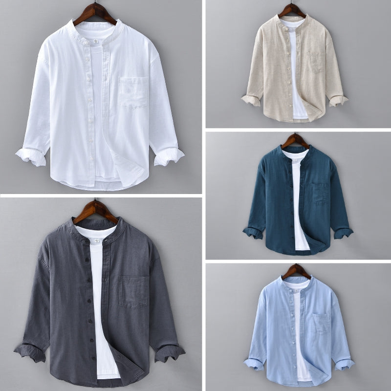 Men's Linen Shirt Long-Sleeve Button-Up Collared Breathable Summer Holiday Beach Casual Relaxed Jonah