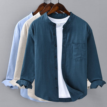 Men's Linen Shirt Long-Sleeve Button-Up Collared Breathable Summer Holiday Beach Casual Relaxed Jonah
