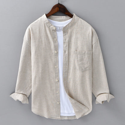 Men's Linen Shirt Long-Sleeve Button-Up Collared Breathable Summer Holiday Beach Casual Relaxed Jonah