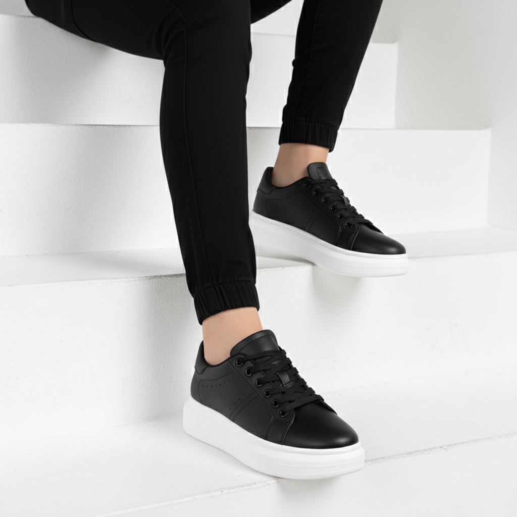 Men's Platform Sneakers Low-Top Lace-Up Trainers Chunky Sole Casual Everyday Walking Streetwear Versatile Rex