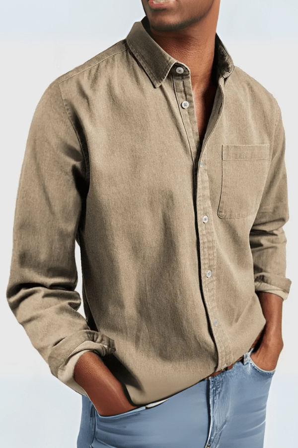Men's Classic Shirt Long-Sleeve Button-Up Collared Casual Smart-Casual Office Everyday Relaxed Fit Warrick