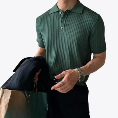 Men's Ribbed Polo Shirt Short-Sleeve Collared Textured Casual Smart-Casual Everyday Golf Sport Slim Fit Errol