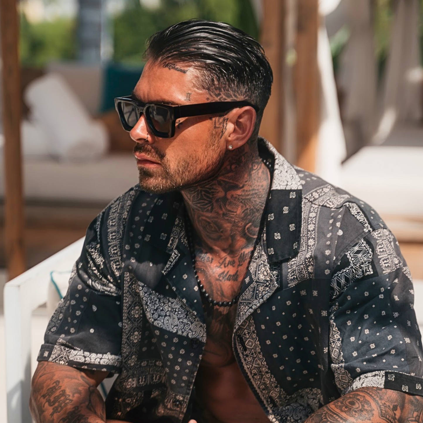 Men's Gloss Black Sunglasses Full-Rim Tinted Lens Square Retro Fashion Casual Beach Everyday Holiday Kingsley