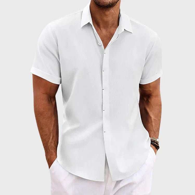 Men's Textured Shirt Short-Sleeve Point Collar Button-Down Casual Smart-Casual Holiday Everyday Reid