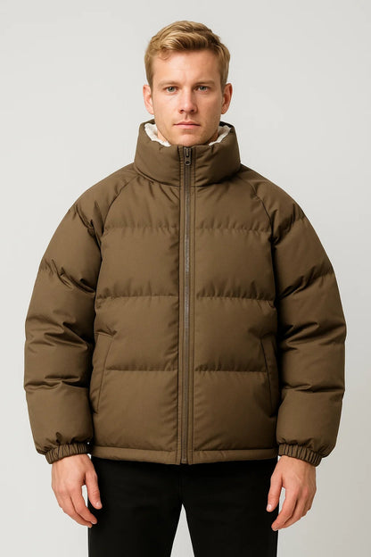 Men's Quilted Outdoor Jacket Warm Layered Design Full-Zip Casual Wear