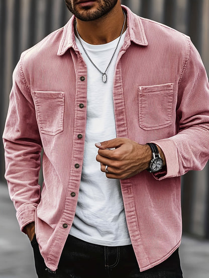 Men's Corduroy Overshirt Button-Up Shacket Relaxed Fit Casual Layering Everyday Smart-Casual Vintage Barrett