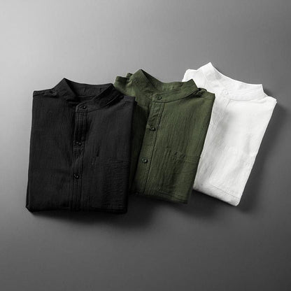 Men's Linen Shirt Short-Sleeve Roll-Sleeve Button-Up Collared Breathable Holiday Beach Casual Marcus