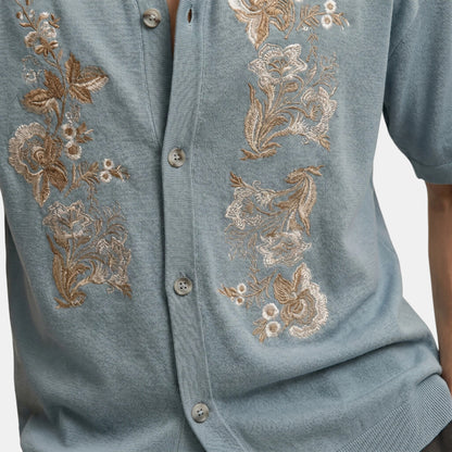 Men's Knit Polo Cardigan Button-Up Collared Ribbed Knitted Casual Smart-Casual Layering Everyday Ambrose