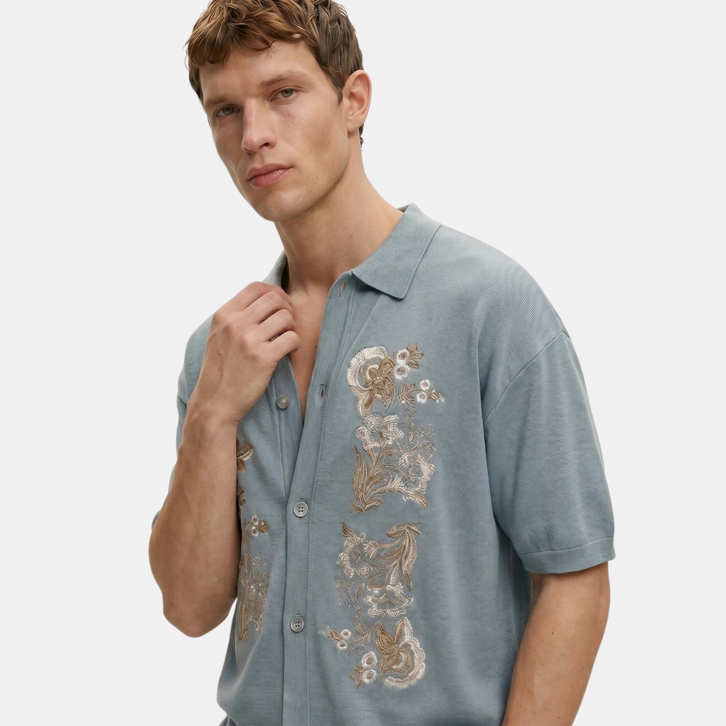 Men's Knit Polo Cardigan Button-Up Collared Ribbed Knitted Casual Smart-Casual Layering Everyday Ambrose