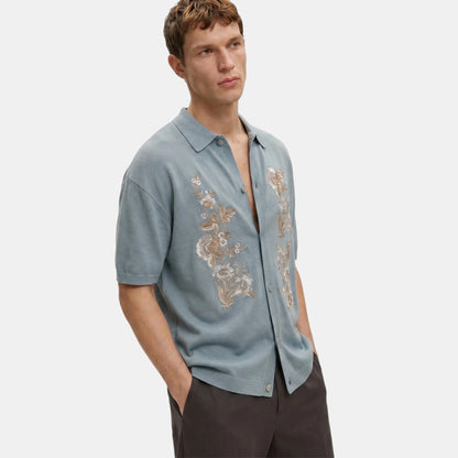 Men's Knit Polo Cardigan Button-Up Collared Ribbed Knitted Casual Smart-Casual Layering Everyday Ambrose