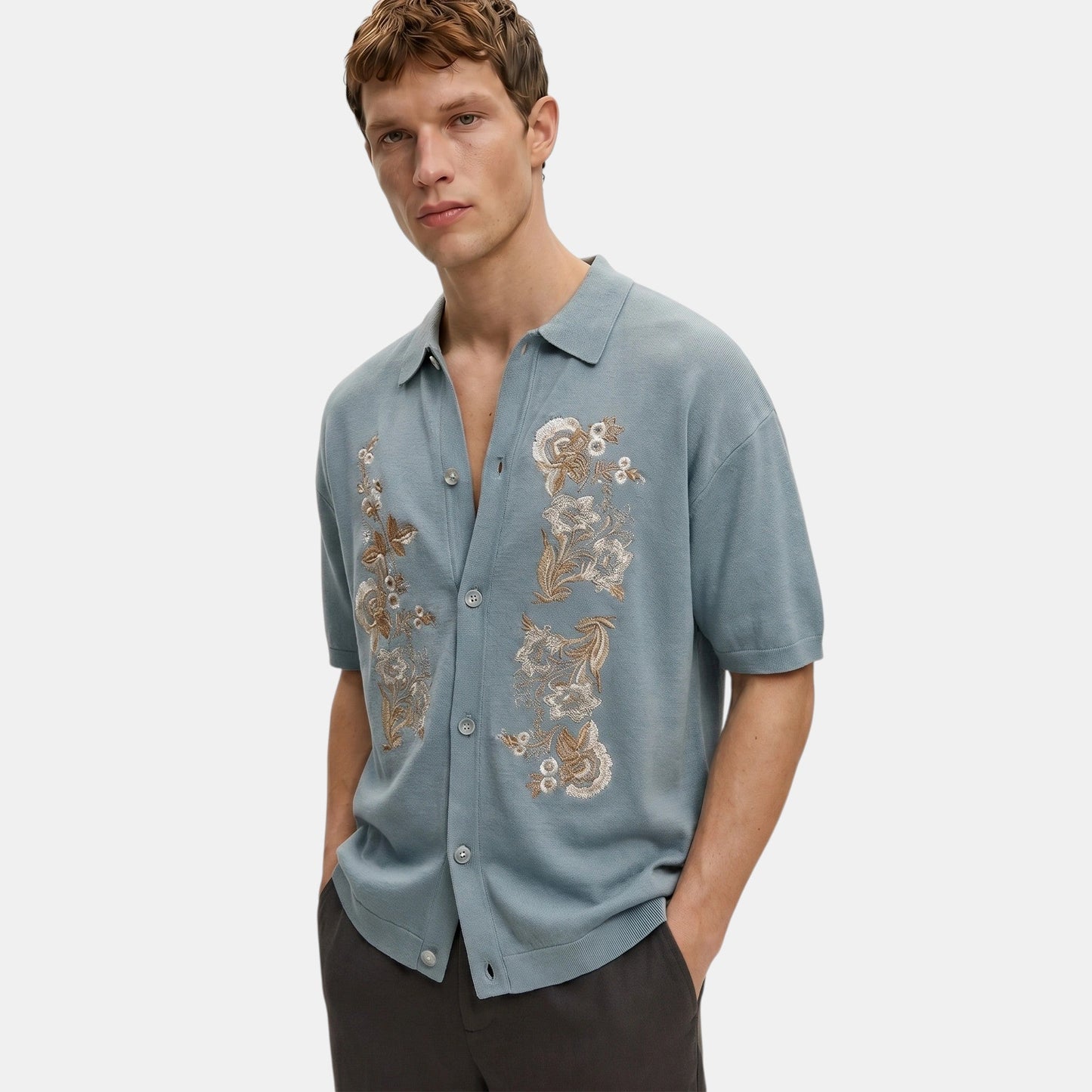Men's Knit Polo Cardigan Button-Up Collared Ribbed Knitted Casual Smart-Casual Layering Everyday Ambrose