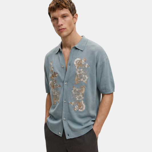 Men's Knit Polo Cardigan Button-Up Collared Ribbed Knitted Casual Smart-Casual Layering Everyday Ambrose