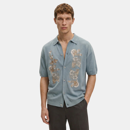 Men's Knit Polo Cardigan Button-Up Collared Ribbed Knitted Casual Smart-Casual Layering Everyday Ambrose