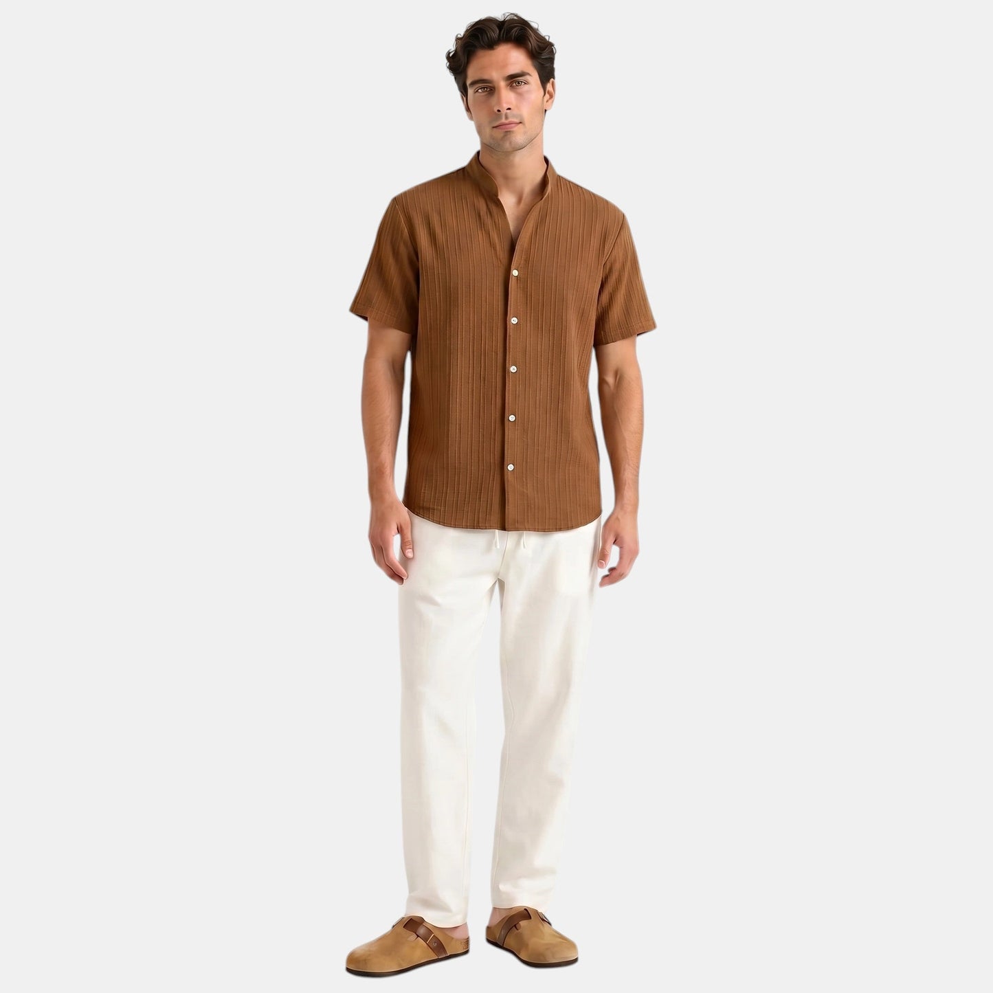Men's Shirt & Trousers Set Two-Piece Collared Matching Casual Smart-Casual Holiday Everyday Outfit Gabriel