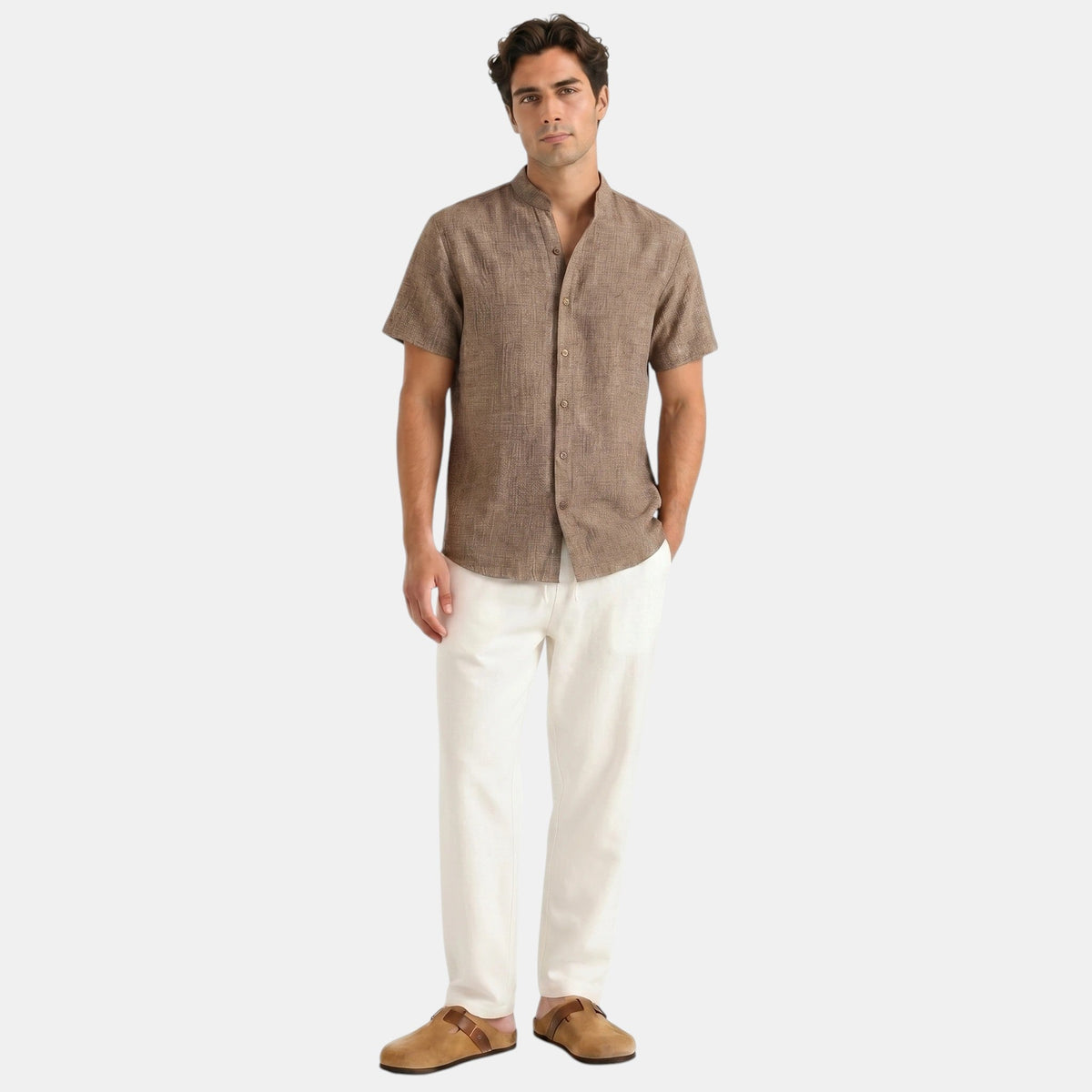 Men's Shirt & Trousers Set Two-Piece Collared Matching Casual Smart-Casual Holiday Everyday Outfit Gabriel