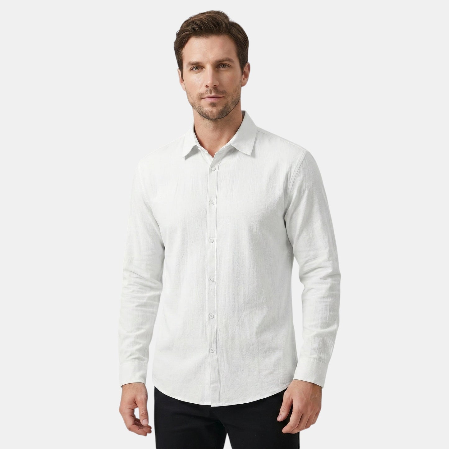 Men's Long-Sleeve Shirt Button-Up Collared Draped Casual Smart-Casual Everyday Relaxed Fit Layering Lorenzo