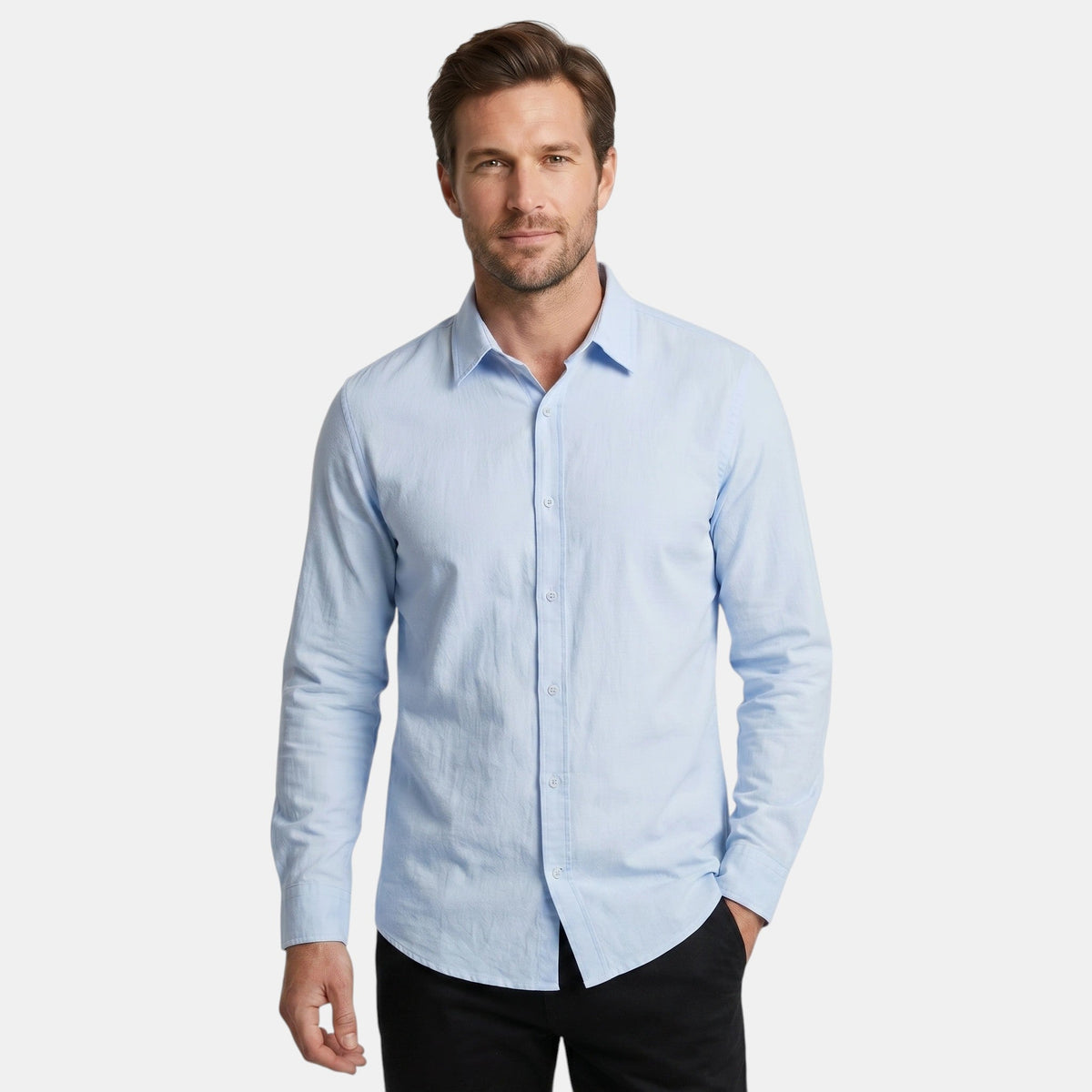 Men's Long-Sleeve Shirt Button-Up Collared Draped Casual Smart-Casual Everyday Relaxed Fit Layering Lorenzo
