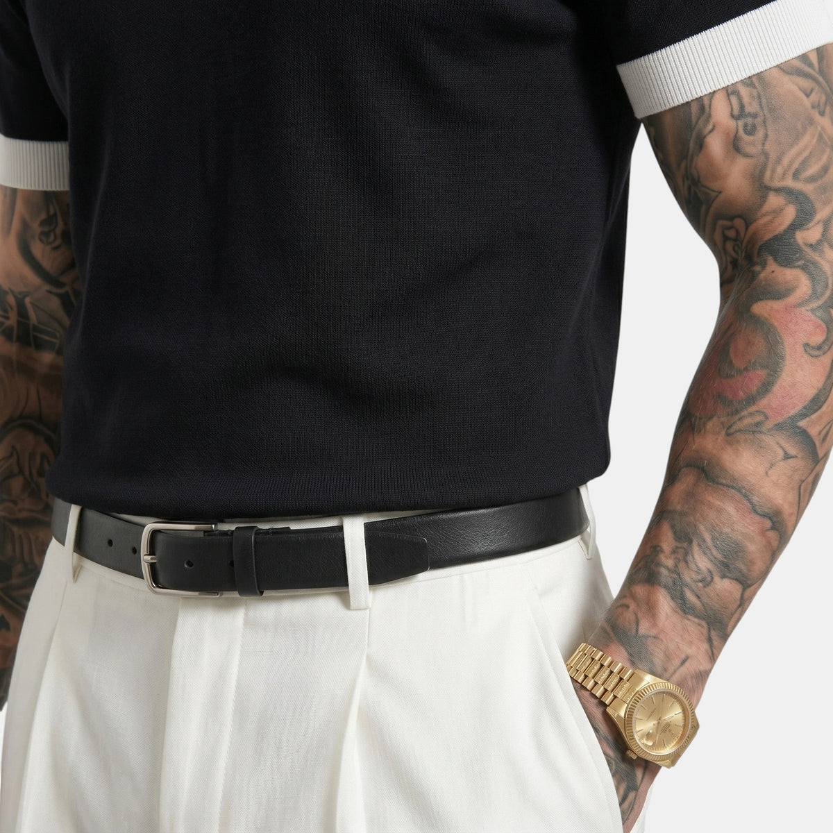 Men's Striped Knit Polo Shirt Short-Sleeve Collared Ribbed Knitted Casual Smart-Casual Everyday Leon