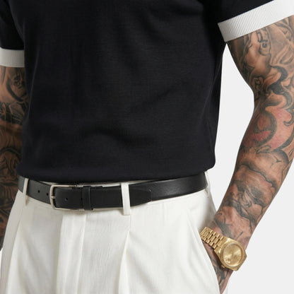 Men's Striped Knit Polo Shirt Short-Sleeve Collared Ribbed Knitted Casual Smart-Casual Everyday Leon