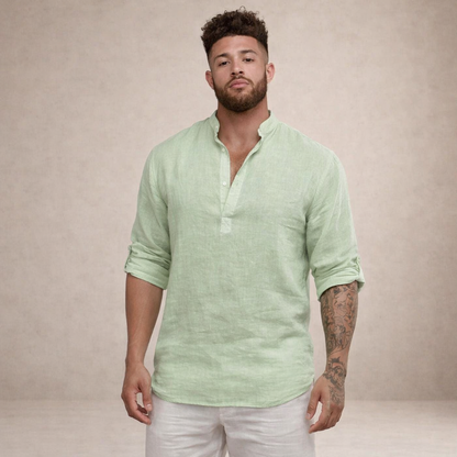 Men's Long-Sleeve Shirt Stand-Up Collar Button-Up Casual Smart-Casual Office Everyday Relaxed Fit Versatile Colton