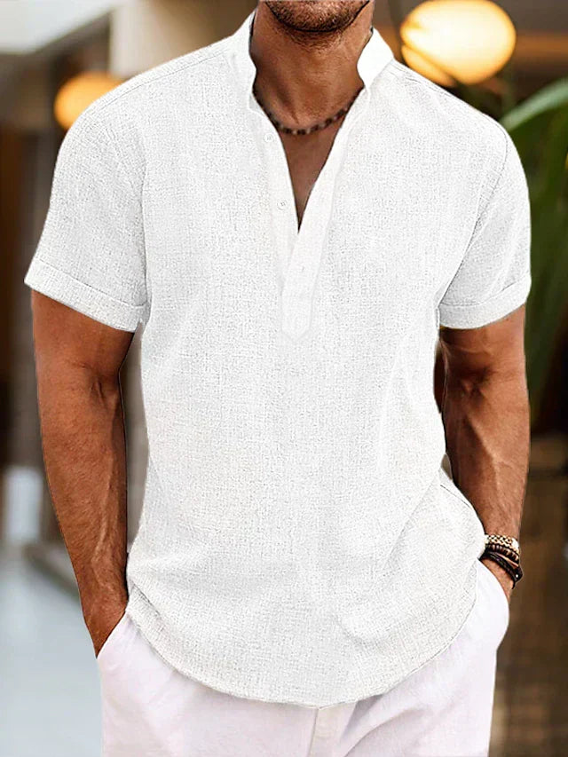 Men's Henley Shirt Short-Sleeve Button Placket Slim Fit Casual Smart-Casual Everyday Holiday Layering Relaxed Redford