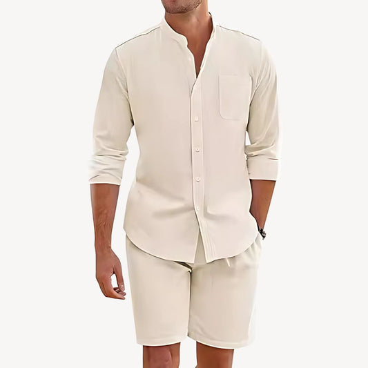 Men's Shirt & Shorts Set Two-Piece Long-Sleeve Matching Casual Holiday Everyday Outfit Co-Ord Nathan