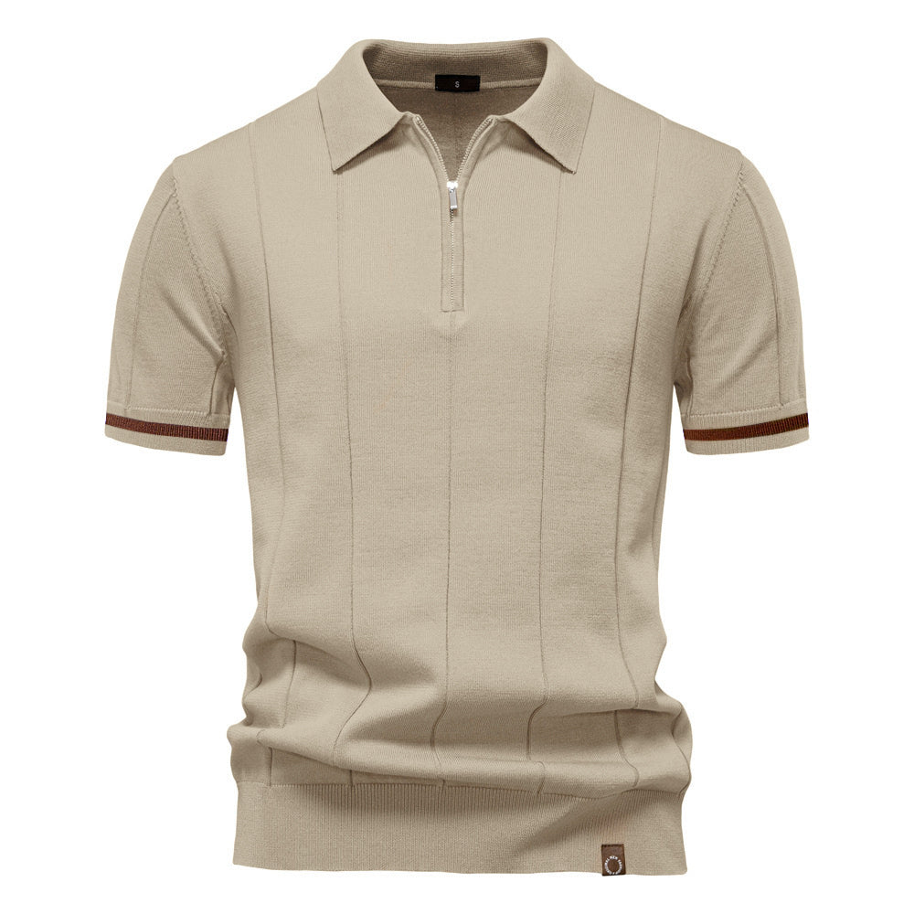 Men's Quarter-Zip Polo Shirt Short-Sleeve Collared Ribbed Casual Smart-Casual Everyday Golf Sport Regular Fit Weller