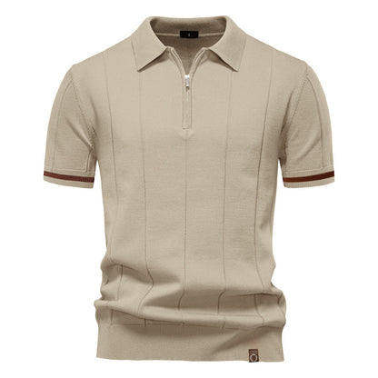 Men's Quarter-Zip Polo Shirt Short-Sleeve Collared Ribbed Casual Smart-Casual Everyday Golf Sport Regular Fit Weller