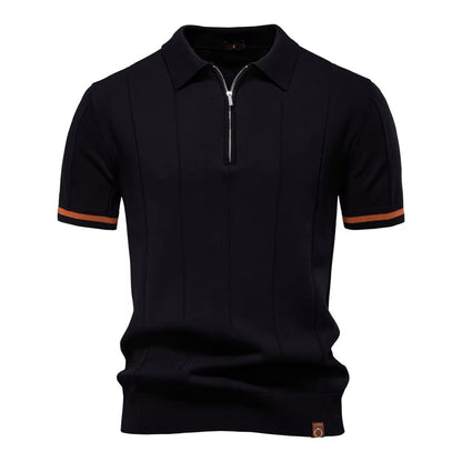 Men's Quarter-Zip Polo Shirt Short-Sleeve Collared Ribbed Casual Smart-Casual Everyday Golf Sport Regular Fit Weller