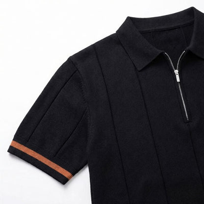 Men's Quarter-Zip Polo Shirt Short-Sleeve Collared Ribbed Casual Smart-Casual Everyday Golf Sport Regular Fit Weller