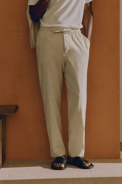 Men's Relaxed Fit Trousers Drawstring Elastic Waist Loose Tapered Casual Everyday Smart-Casual Lounge Halvard