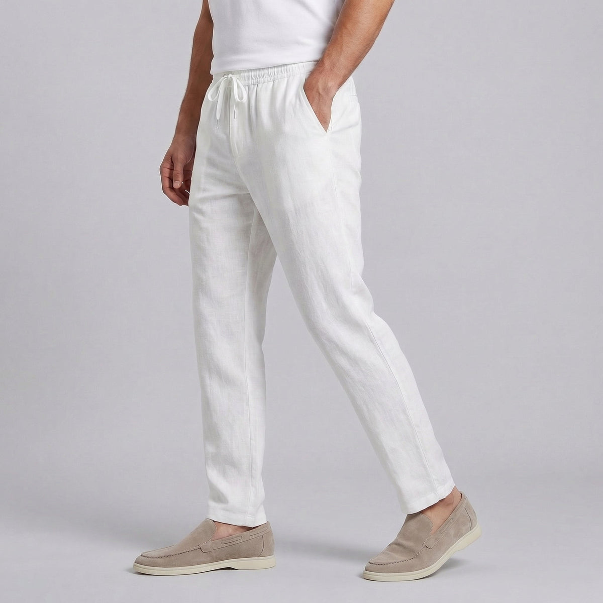 Men's Relaxed Fit Trousers Loose Drawstring Elastic Waist Casual Everyday Smart-Casual Tapered Lounge Marsden