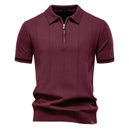 Men's Quarter-Zip Polo Shirt Short-Sleeve Collared Ribbed Casual Smart-Casual Everyday Golf Sport Regular Fit Weller